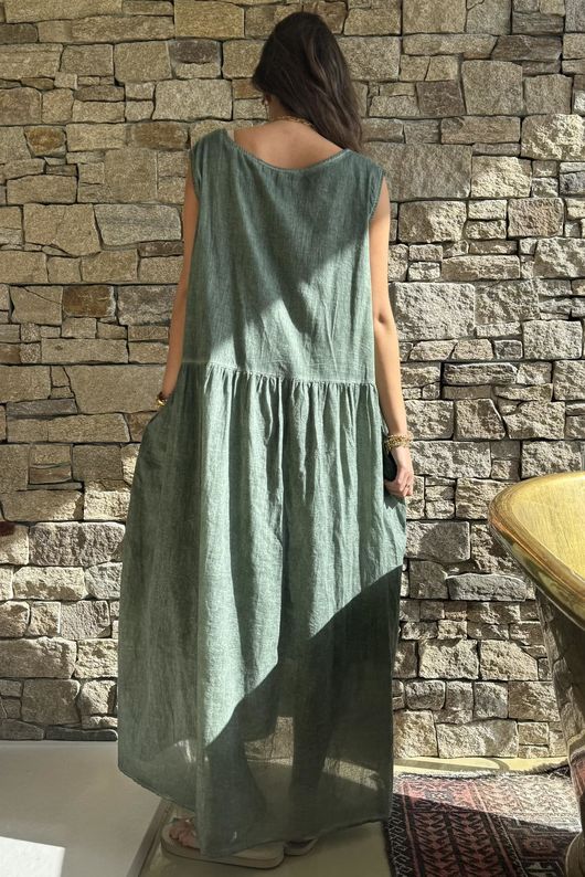 Lenni Cotton Smock Dress Washed Khaki /50=